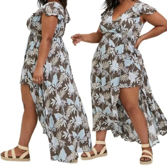 Torrid Romper Women's M L 10 00 Floral Gauze Walk Through Maxi Overlay Romper - Picture 1 of 11